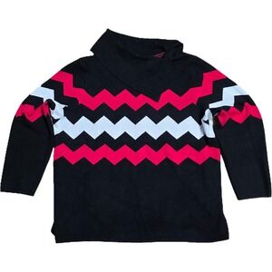 INVESTMENTS WOMAN Women's Black Red White Cowl‎ Neck Long Sleeve Sweater Size 2X